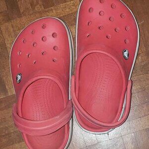 Crocs Crocband Youth Size J1 Slingback Slip On Clogs Unisex Red White "Pepper" j